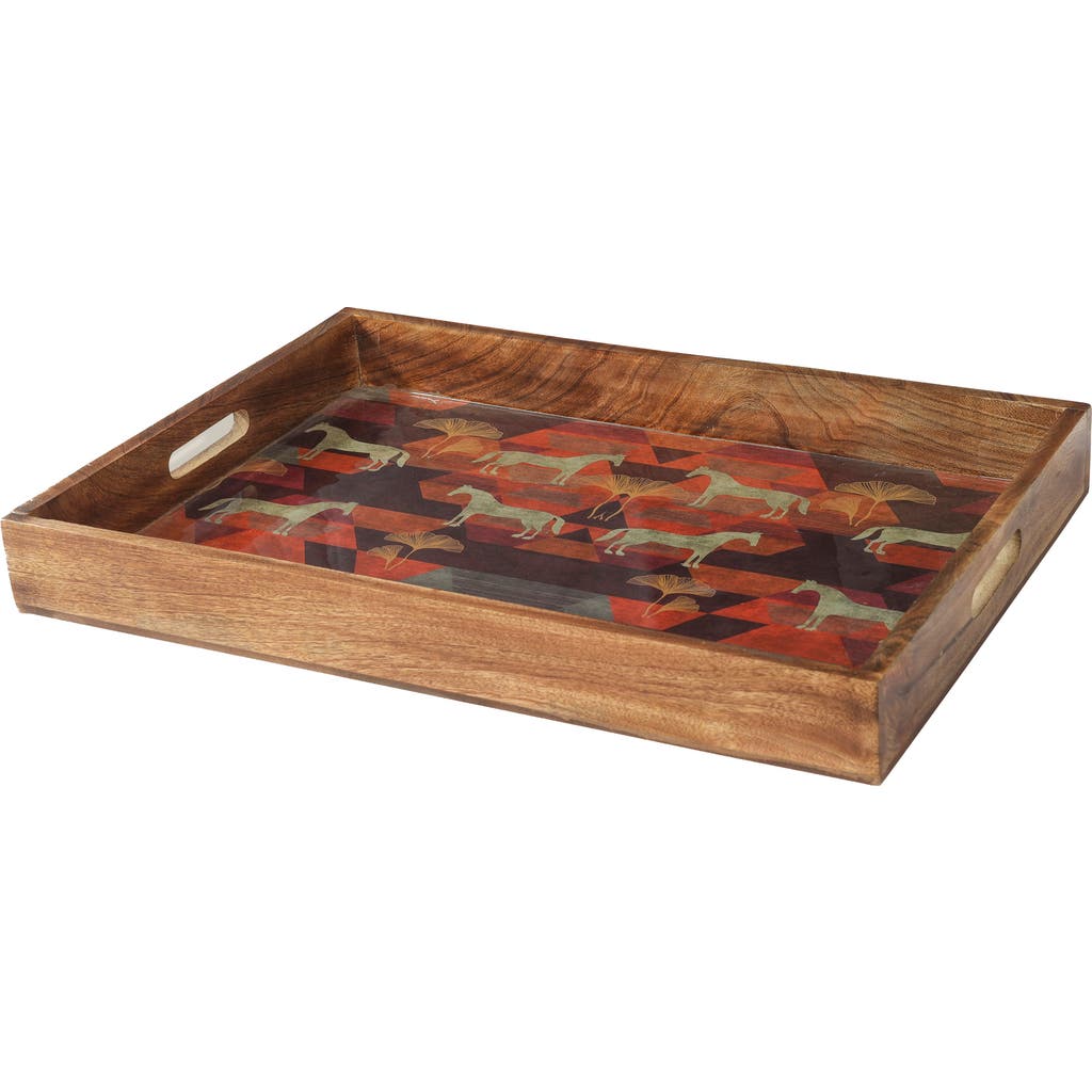 Tiramisu Horse Print 3-piece Wooden Tray Set In Red/gold
