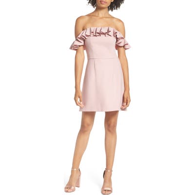 French Connection Whisper Light Off The Shoulder Ruffle Minidress, Pink