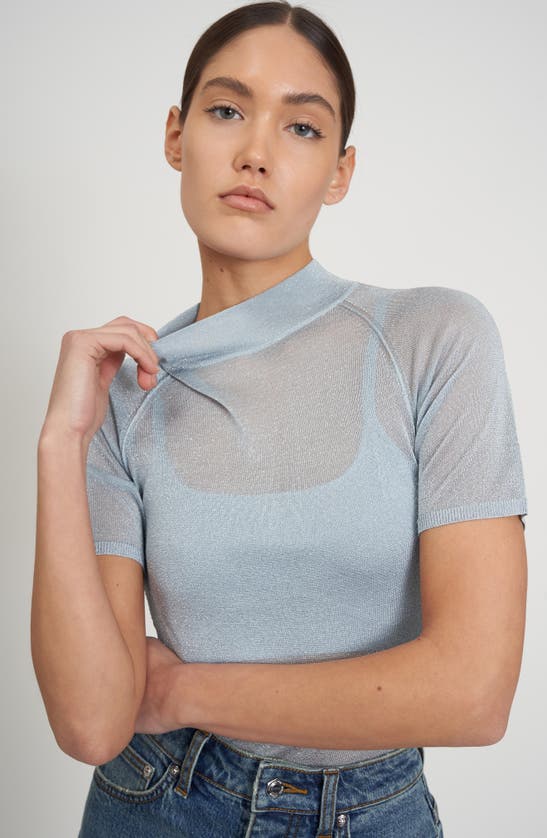 Shop Rebecca Minkoff Leroy Sheer Metallic Bra & Top Sweater Set In Sky
