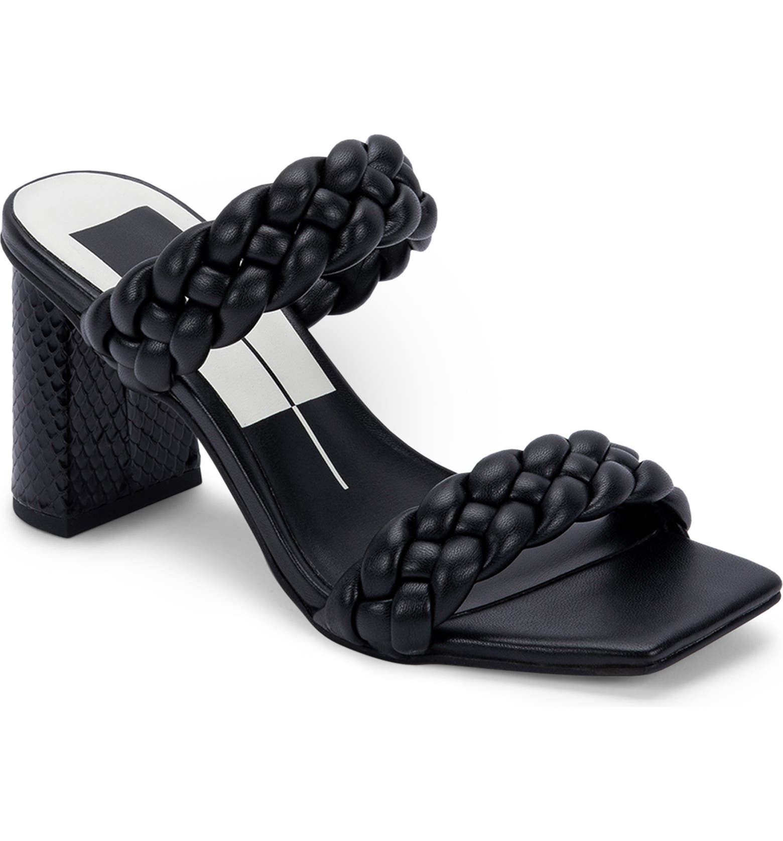 Black braided heeled sandals