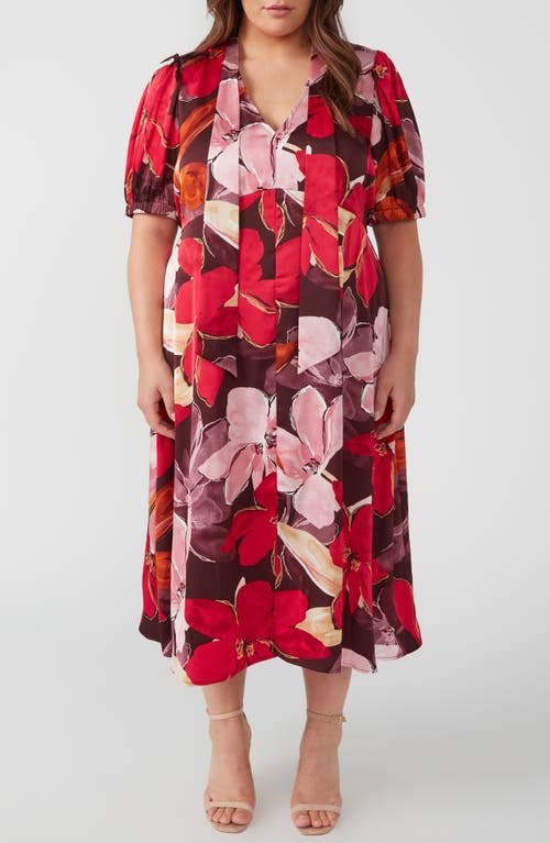 Shop Estelle Scarlett Floral Midi Dress In Red Floral Print