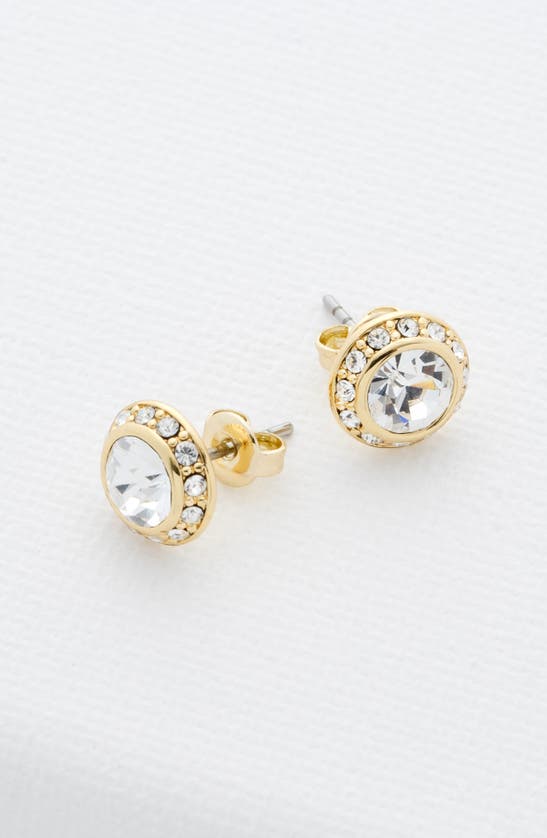 Shop Ted Baker Soletia Solitaire Crystal Halo Stud Earrings In Gold Tone Clear Crystal