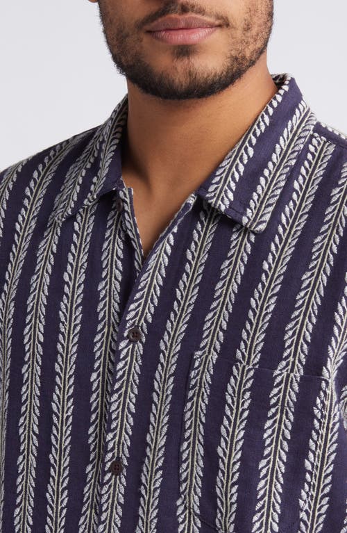 Shop Treasure & Bond Regular Fit Vine Stripe Embroidered Short Sleeve Button-up Shirt In Navy Blazer Vertical Vines