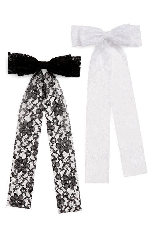 Pack of 2 Lace Bow Barrettes in Black/White