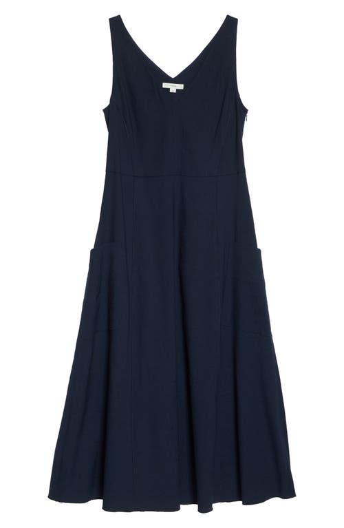 Vince Relaxed Sleeveless Linen Blend Midi Dress In Coastal Blue