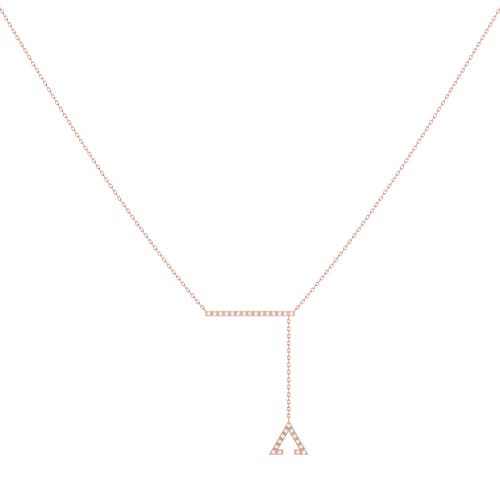 Shop Luvmyjewelry Crane Lariat Triangle Silver Diamond Necklace In 14kt Rose Gold Vermeil