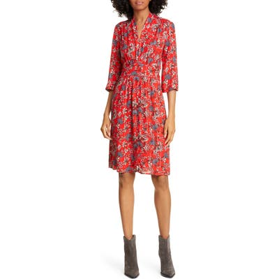 Ba & sh Clotilde Floral Print & Metallic Stripe Dress, Red