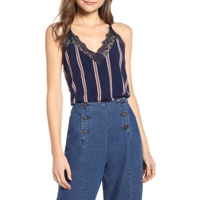 Vera Moda Vmmila Lace Trim Stripe Top, Blue