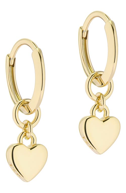 Tiny Heart Huggie Drop Earrings in Gold Tone