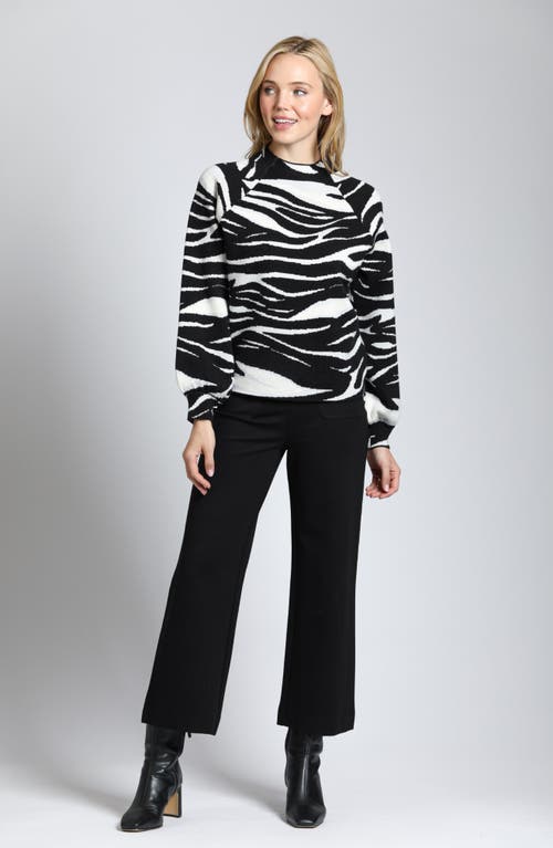Apny Zebra Puff Sleeve Sweater In Black/white