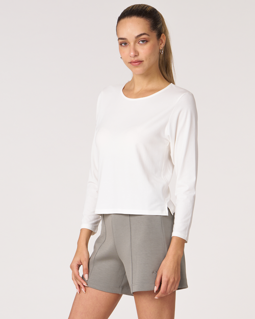 Rebody Active Rebody Essentials Mid Length Long Sleeve Top In White