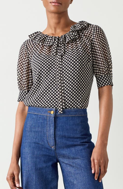 Shop Lk Bennett Coco Polka Dot Tie Neck Top In Black Multi