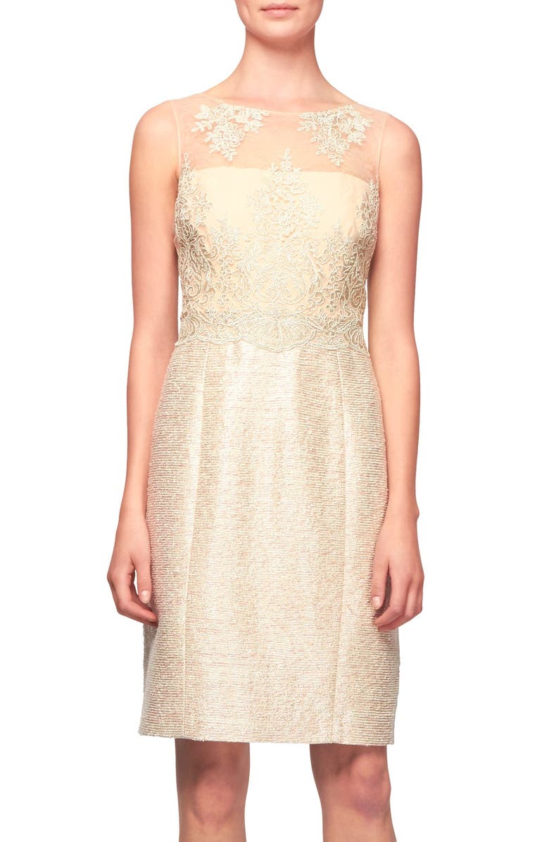 Kay Unger Embroidered Tulle & Tweed Sheath Dress | Nordstrom