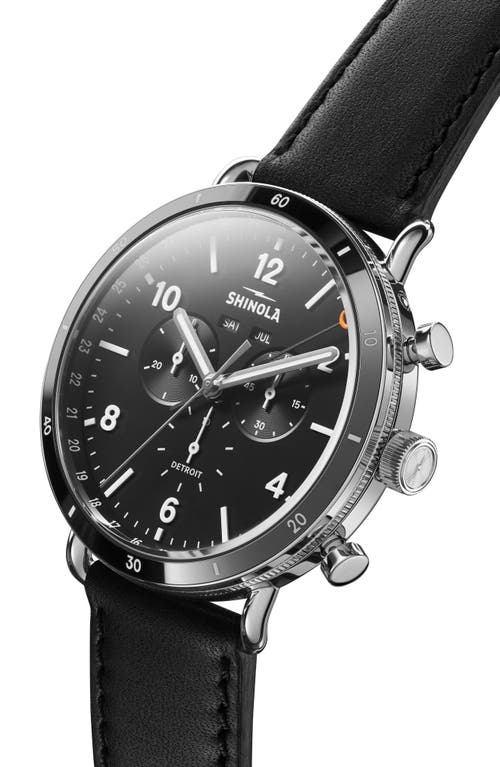 Shop Shinola Canfield Sport Chronograph Leather Strap Watch, 45mm In Black/silver