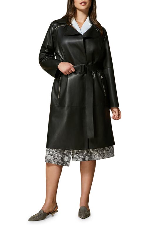 Marina Rinaldi Essenza Jersey Bonded Leather Trench Coat in Black