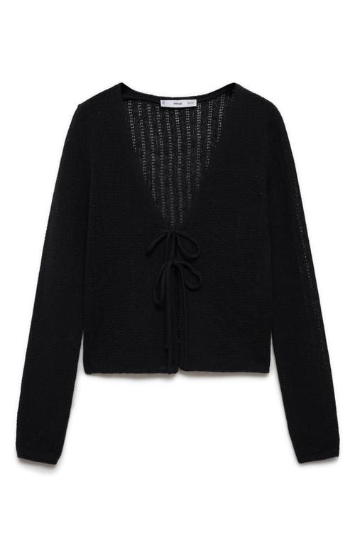 Shop Mango Tie Front Open Stitch Cardigan In Black