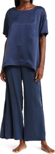 Lunya Women's Washable Silk High Rise Pant Set - Deep Blue