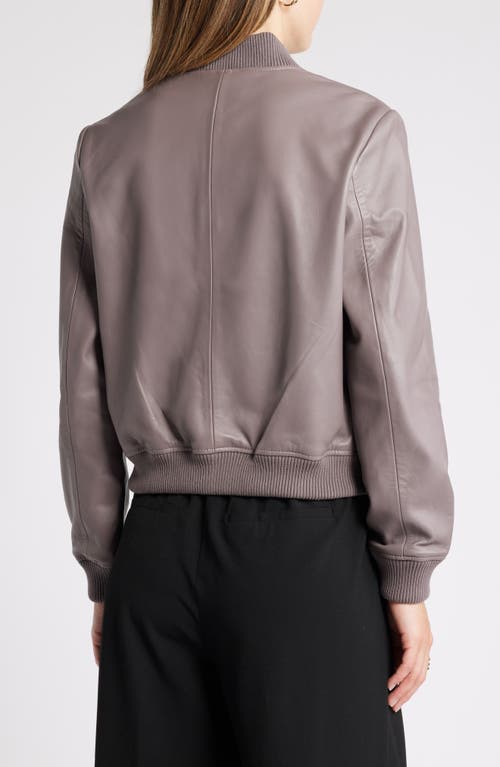 Shop Nordstrom Leather Bomber Jacket In Grey Plum