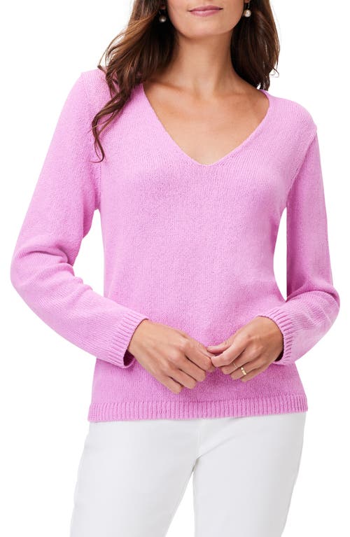 NIC+ZOE V-Neck Cotton Sweater in Pink Lotus