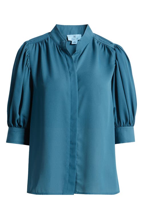 Shop Cece Puff Sleeve Button-up Shirt In Mallard Blue