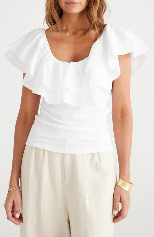 Callie Mixed Media Double Ruffle Top in White