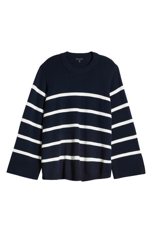 Universal Standard Bardot Stripe Cotton Sweater In Navy/white Stripe