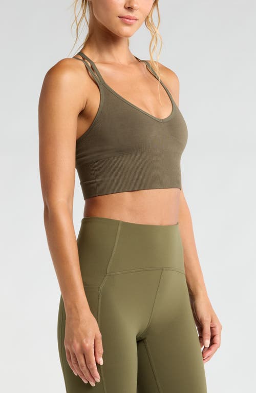 Shop Zella Rhythm Seamless Sports Bra In Olive Night