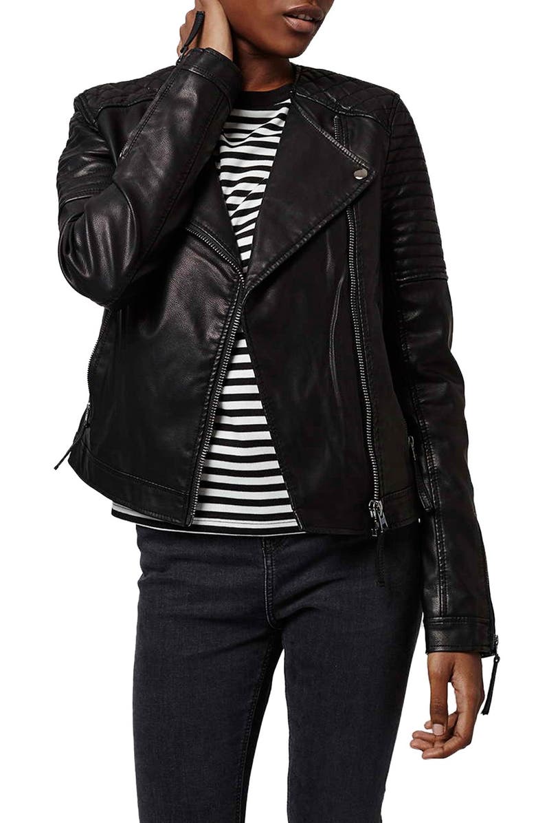 Topshop Quilted Faux Leather Biker Jacket (Petite) | Nordstrom