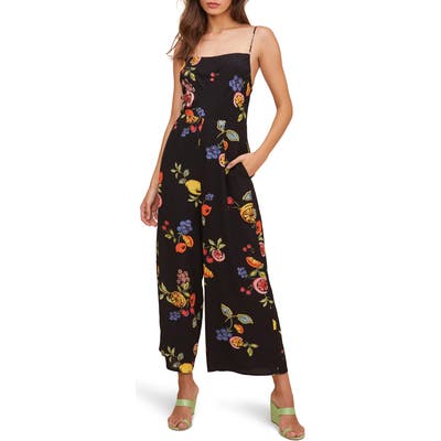 Astr The Label Frenzy Floral Wide Leg Jumpsuit, Black
