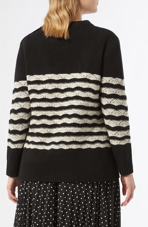 Shop Marina Rinaldi Umberta Pointelle Stripe Virgin Wool Sweater In Black