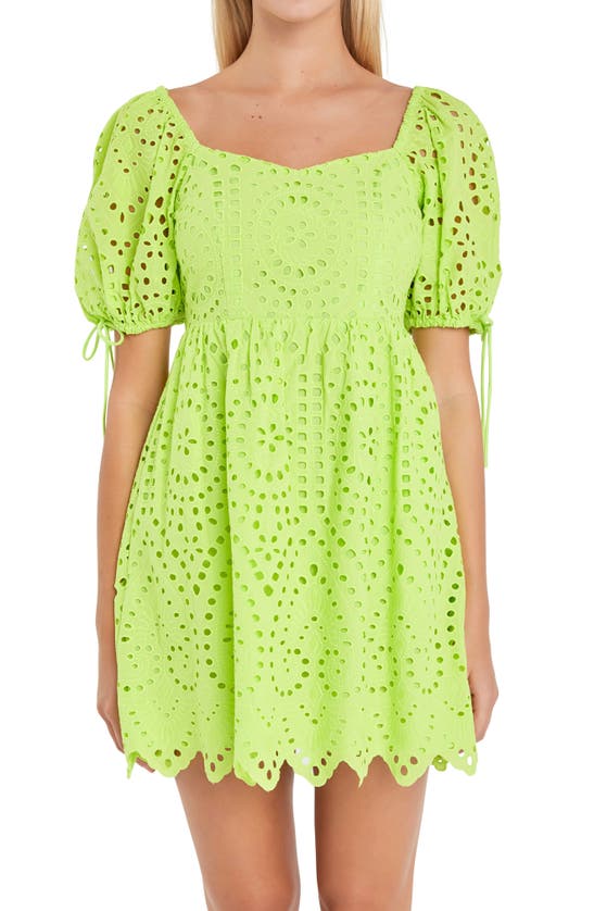 Shop English Factory Scallop Hem Eyelet Minidress In Lime