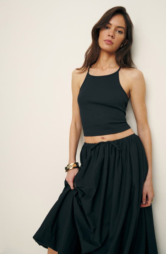 Shop Reformation Cassandra Organic Cotton Crop Camisole & Drawstring Midi Skirt In Black