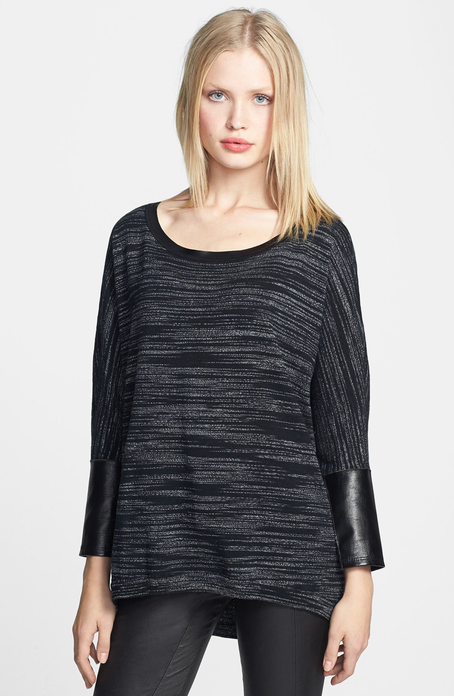 Trouvé Faux Leather Trim Marled Sweater | Nordstrom
