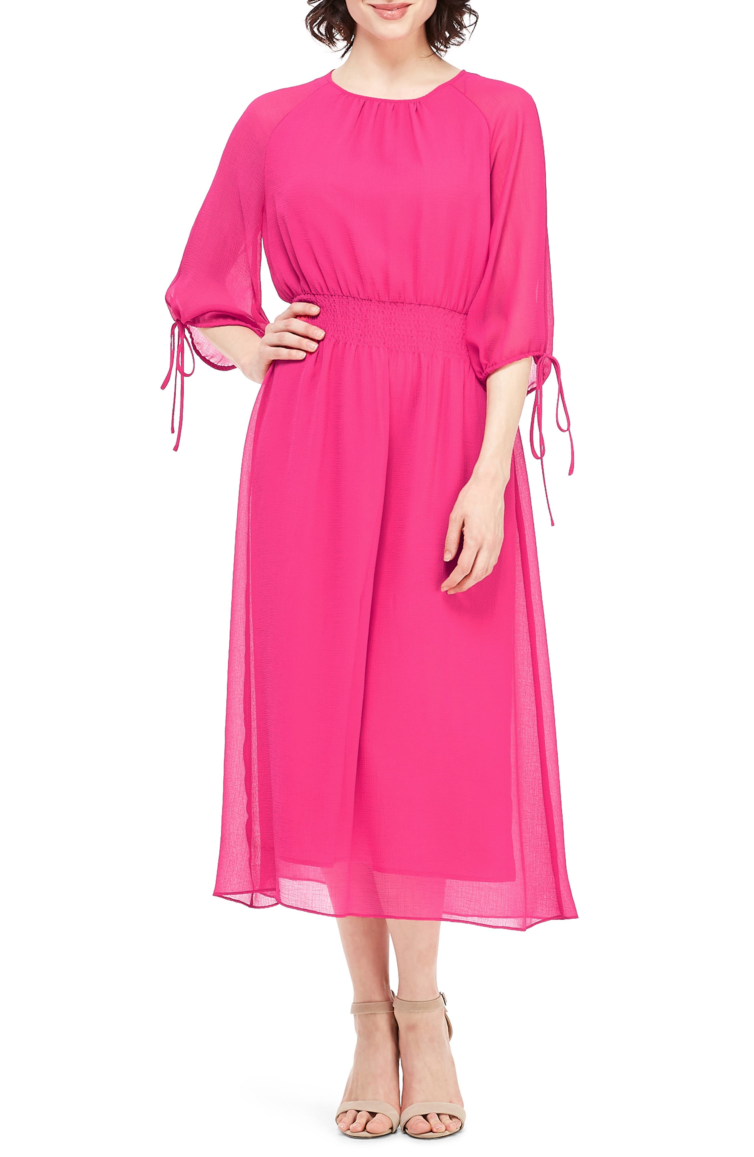 Petite Maggy London Smocked Chiffon Dress, Pink