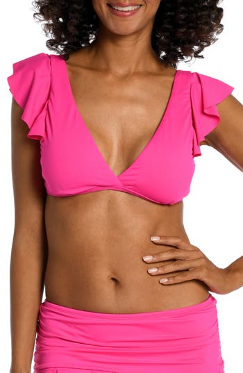 Shop La Blanca Ruffle Bikini Top In Pop Pink