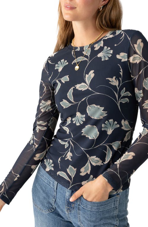 Shop Sanctuary Floral Print Long Sleeve Mesh Top In Evergreen