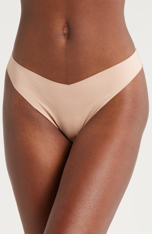 JOURNELLE Estelle Lace Trim Stretch Cotton Thong in Blush 