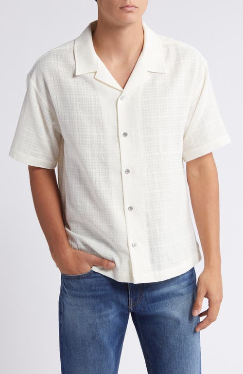 Oversize Textured Cotton Camp Shirt in Off White