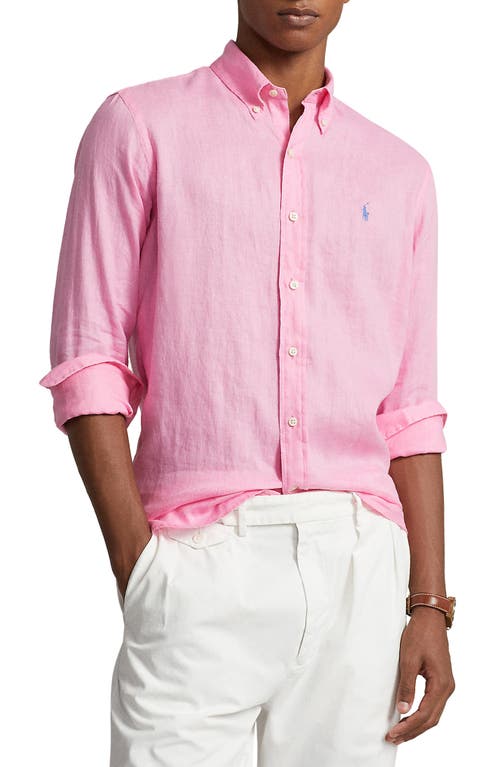 Polo Ralph Lauren Piece Dyed Linen Button-Down Shirt Harbor Pink at Nordstrom,