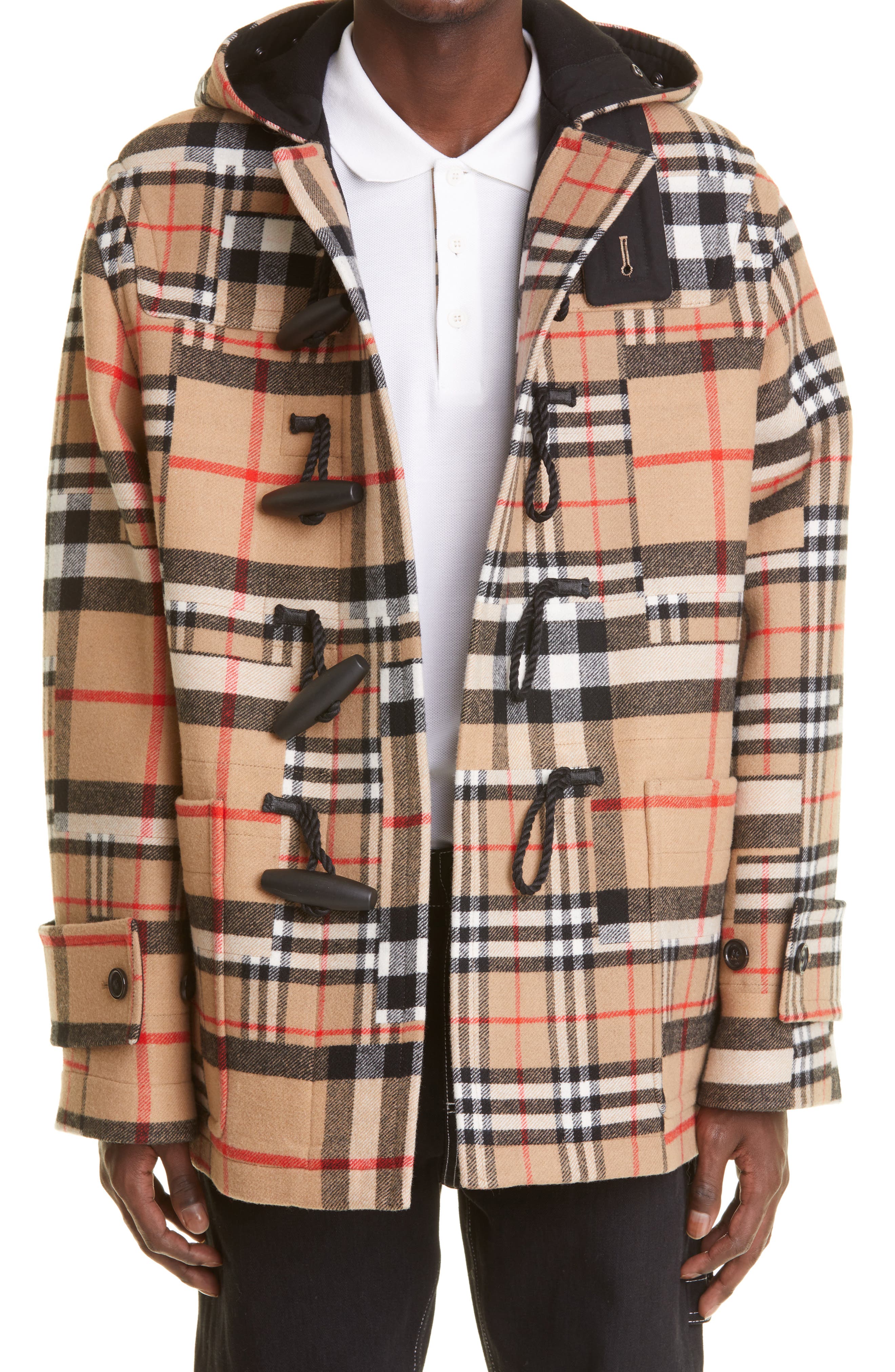 checked hooded coat