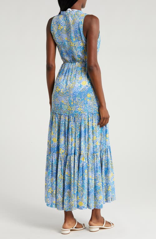 Shop Poupette St Barth Nana Print Sleeveless Cover-up Maxi Dress In Blue Corolle