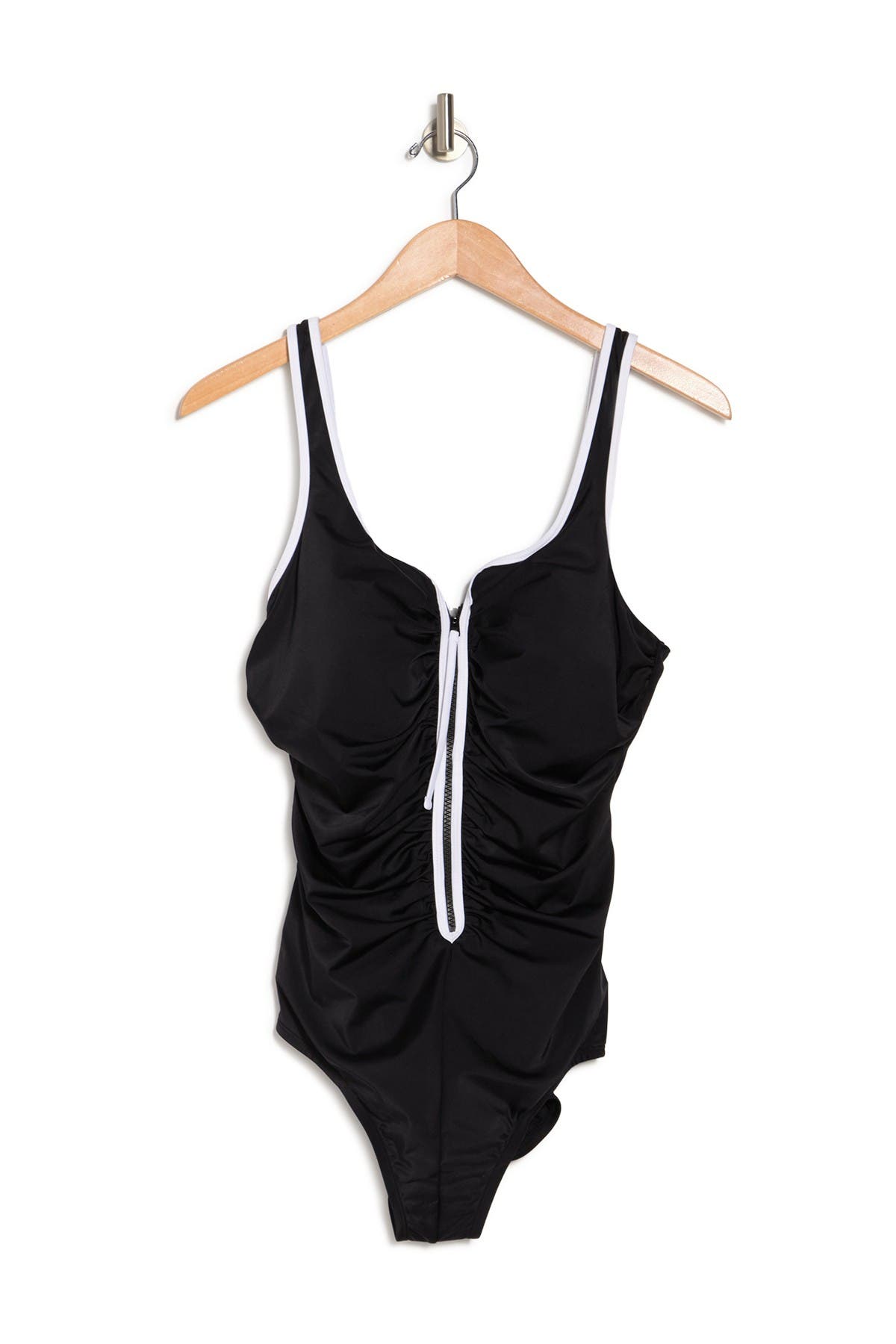 Reebok Contrast Trim Zip One-piece Swimsuit In Blk/white