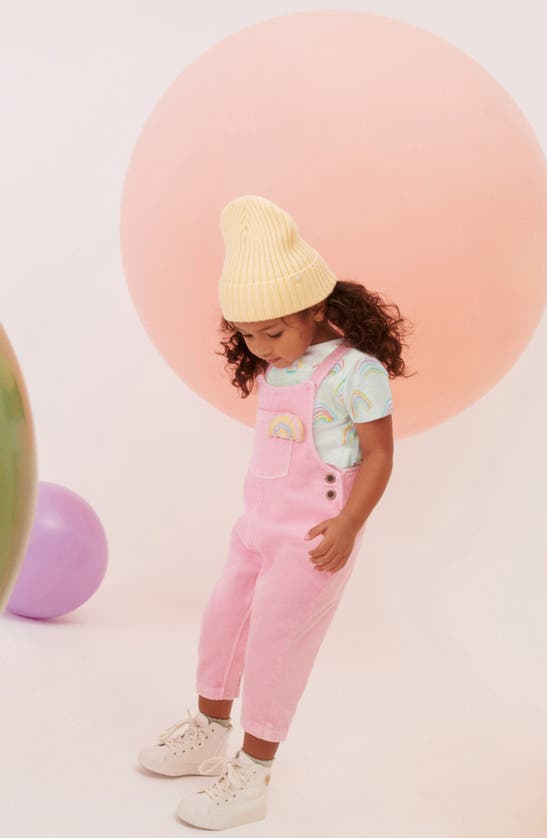Shop Next Kids' Rainbow Graphic T-shirt & Denim Overalls Set In Pink