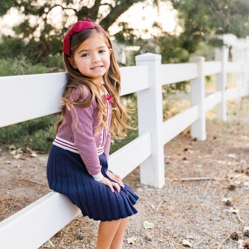 Hope & Henry Girls' Organic French Blocked Sweater Dress, Toddler In Berry And Navy Colorblock