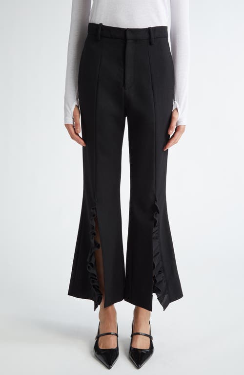 Bite Studios Credo Crop Ruffle Split Hem Wool Trousers In Black