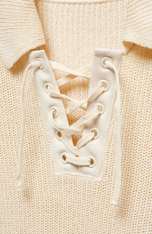 Shop Mango Lace-up Sweater In Light Beige