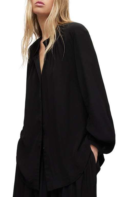 Allsaints Hezzy Gathered Neck Tunic Blouse In Black