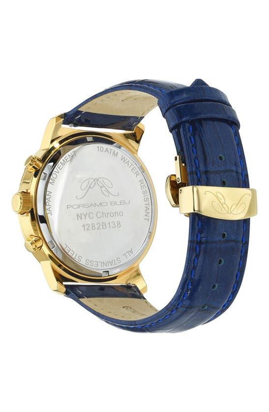 Porsamo Bleu Nyc Chronograph Croc Embossed Leather Strap Watch, 47mm In Blue