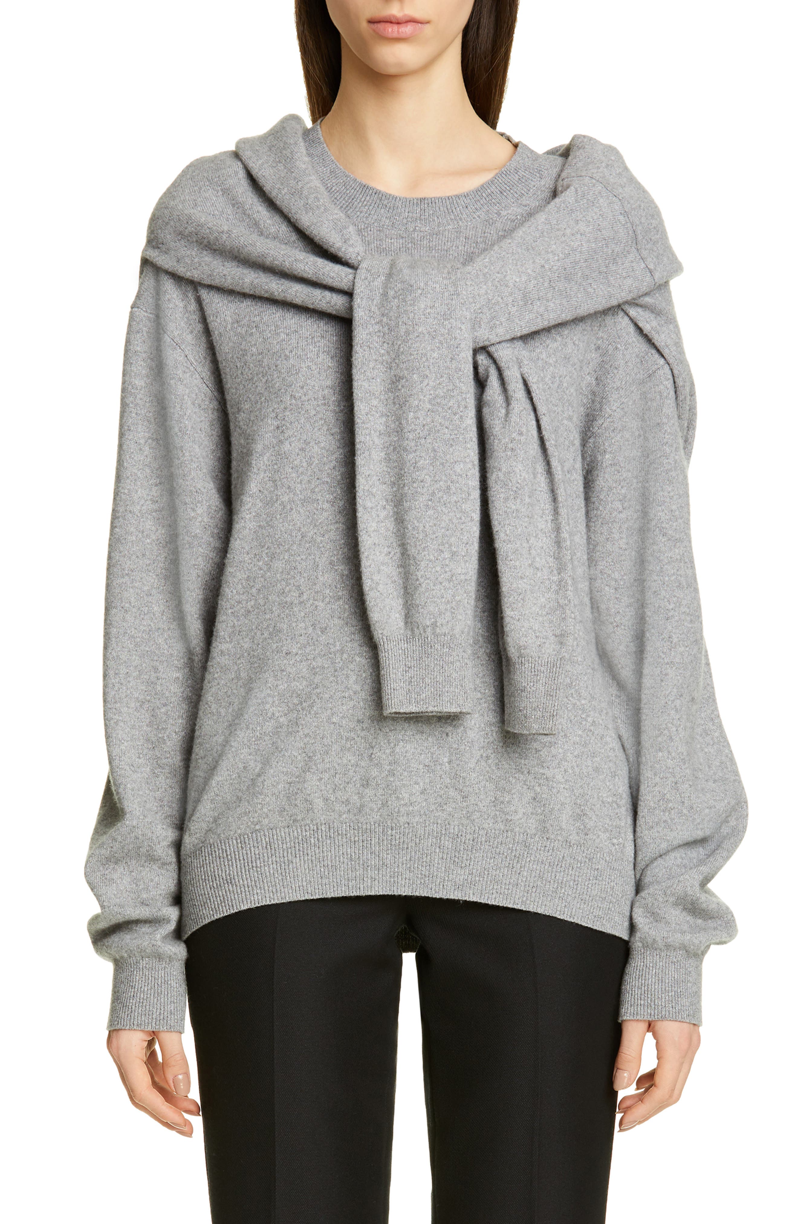 Alexander Wang Tie Shoulder Wool & Cashmere Blend Sweater, Grey