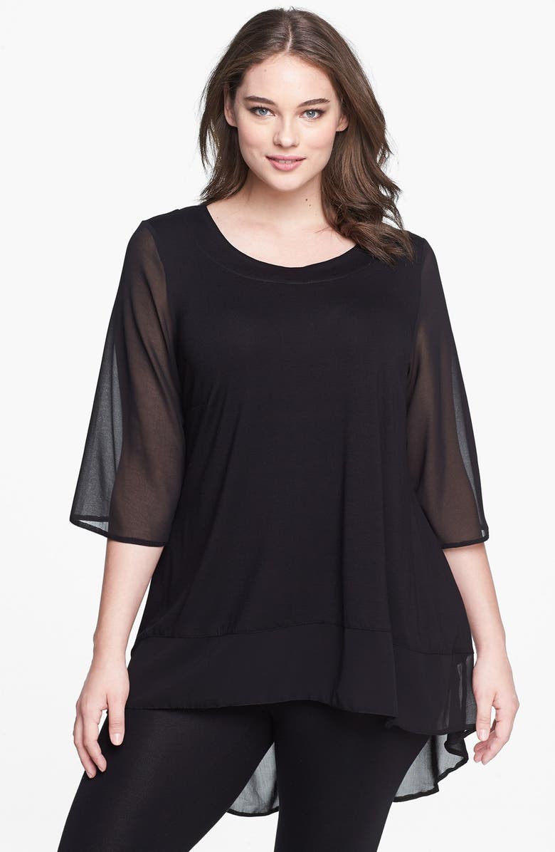 Evans Chiffon & Jersey High/Low Top (Plus Size) | Nordstrom